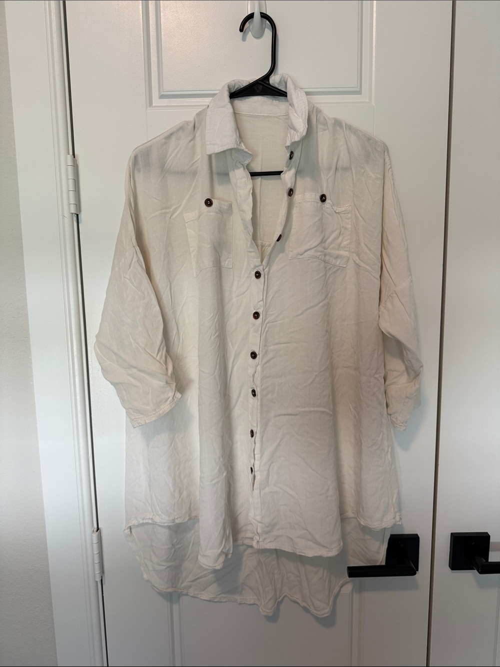 Lightweight Cream Button-Up Tunic Shirt/Swimsuit Coverup